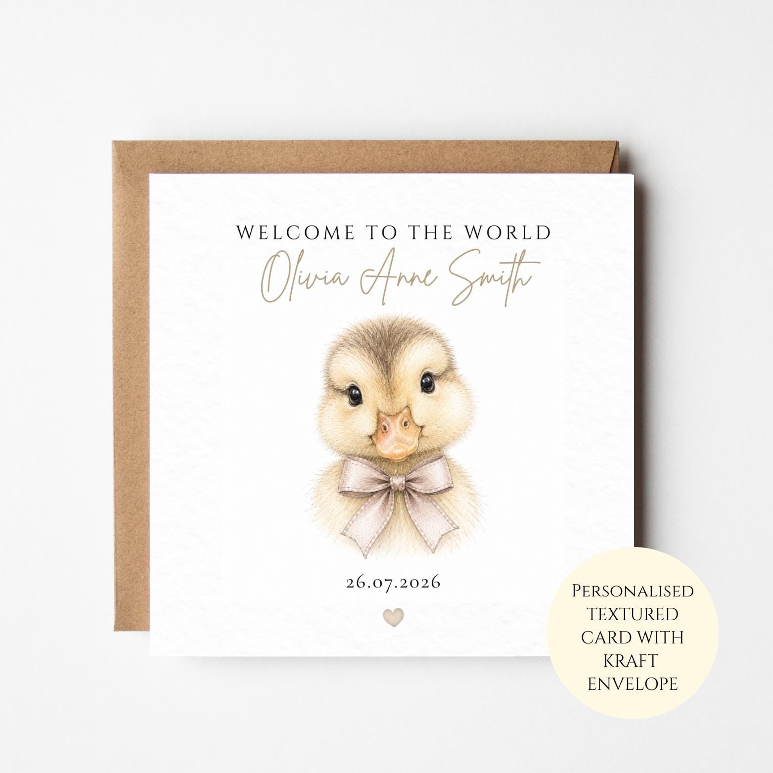 Personalised Duckling Welcome Baby Card, New Baby Congratulations Keepsake