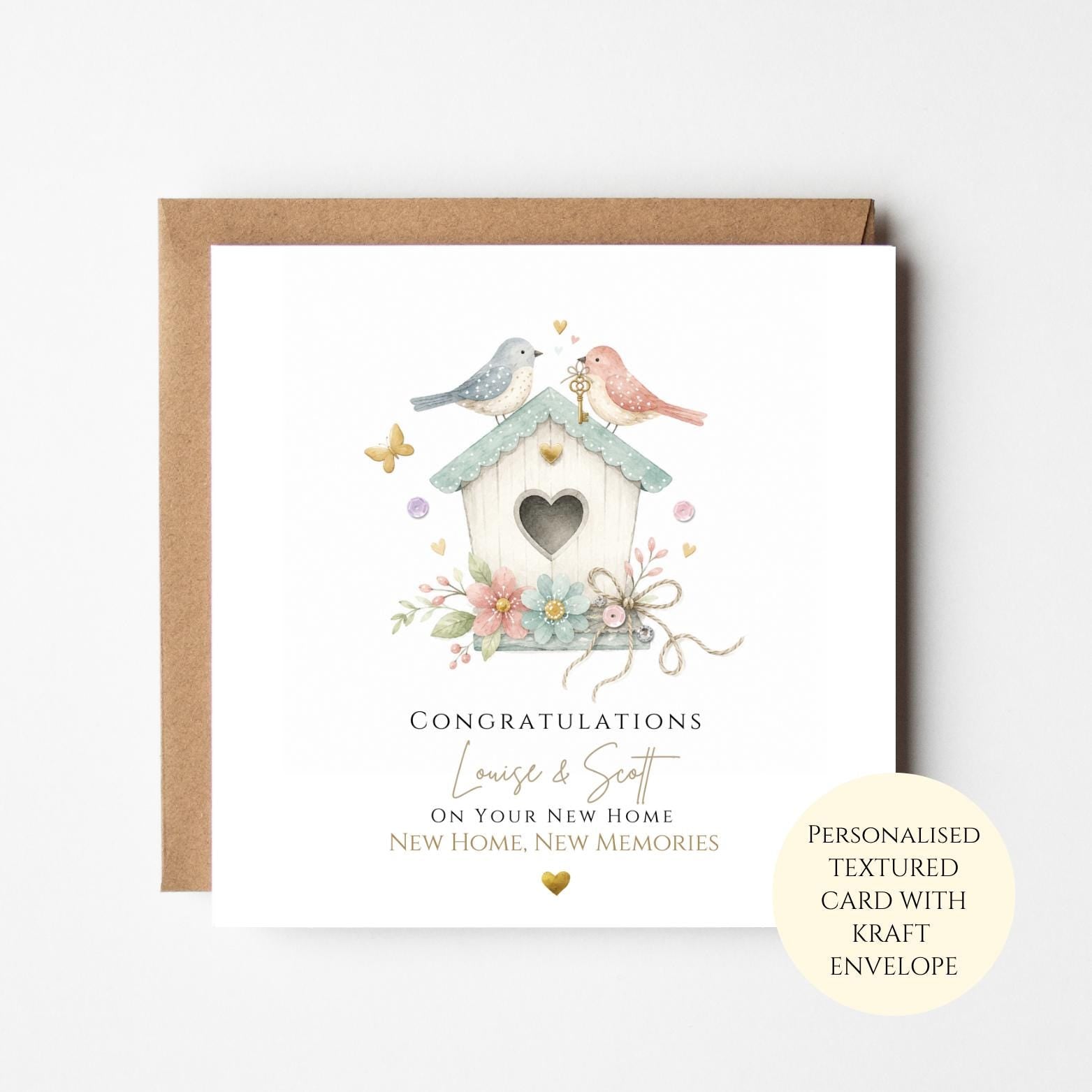 Personalised Birdhouse New Home Card, Housewarming Card for Couple, Congratulations New House, New Home Gift