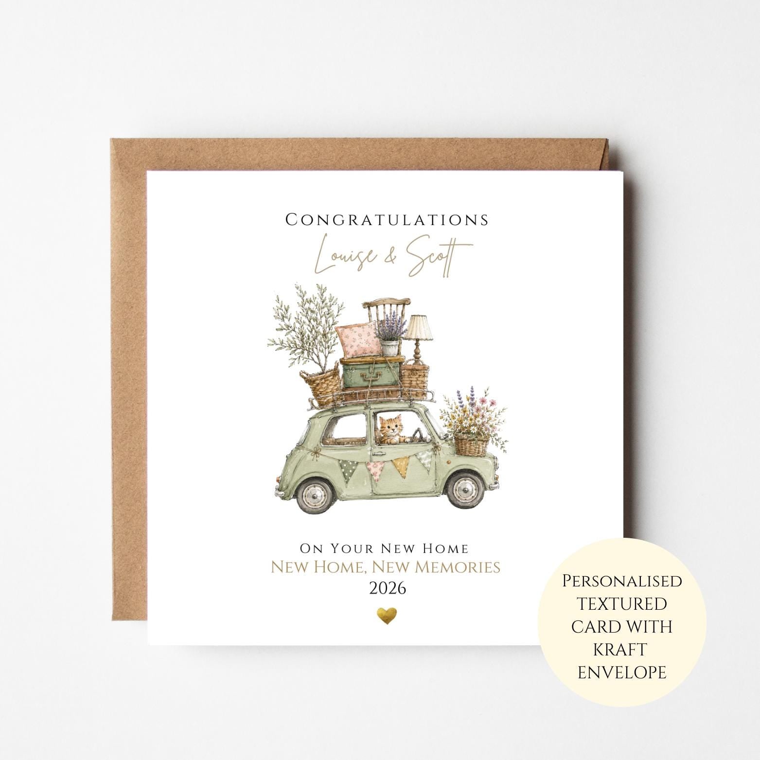 Personalised Moving House Card, New Home Card with Cat, Housewarming Card, Congratulations New House, Funny New Home Gift