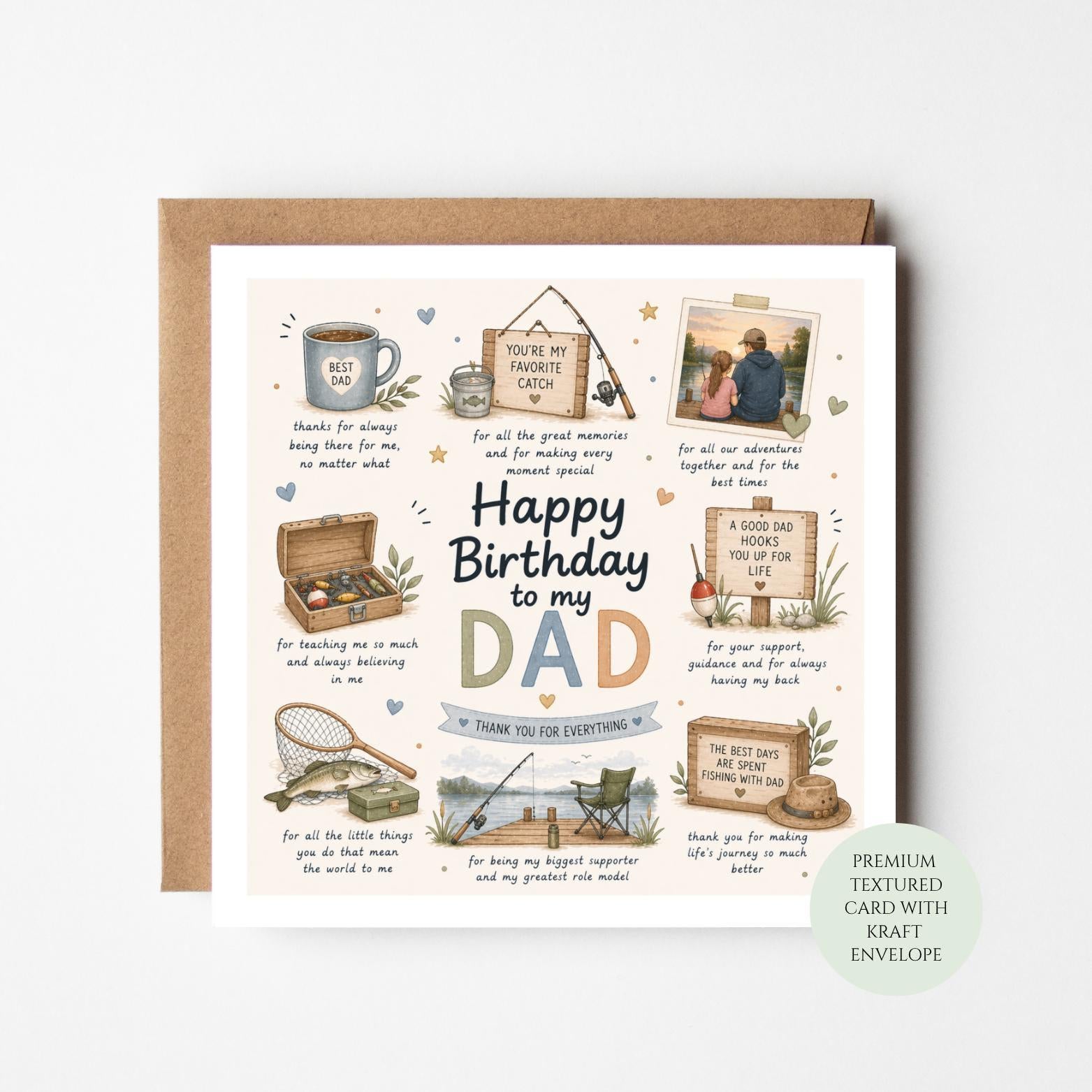 Fishing Birthday Card for Dad - Angler Theme from Son or Daughter