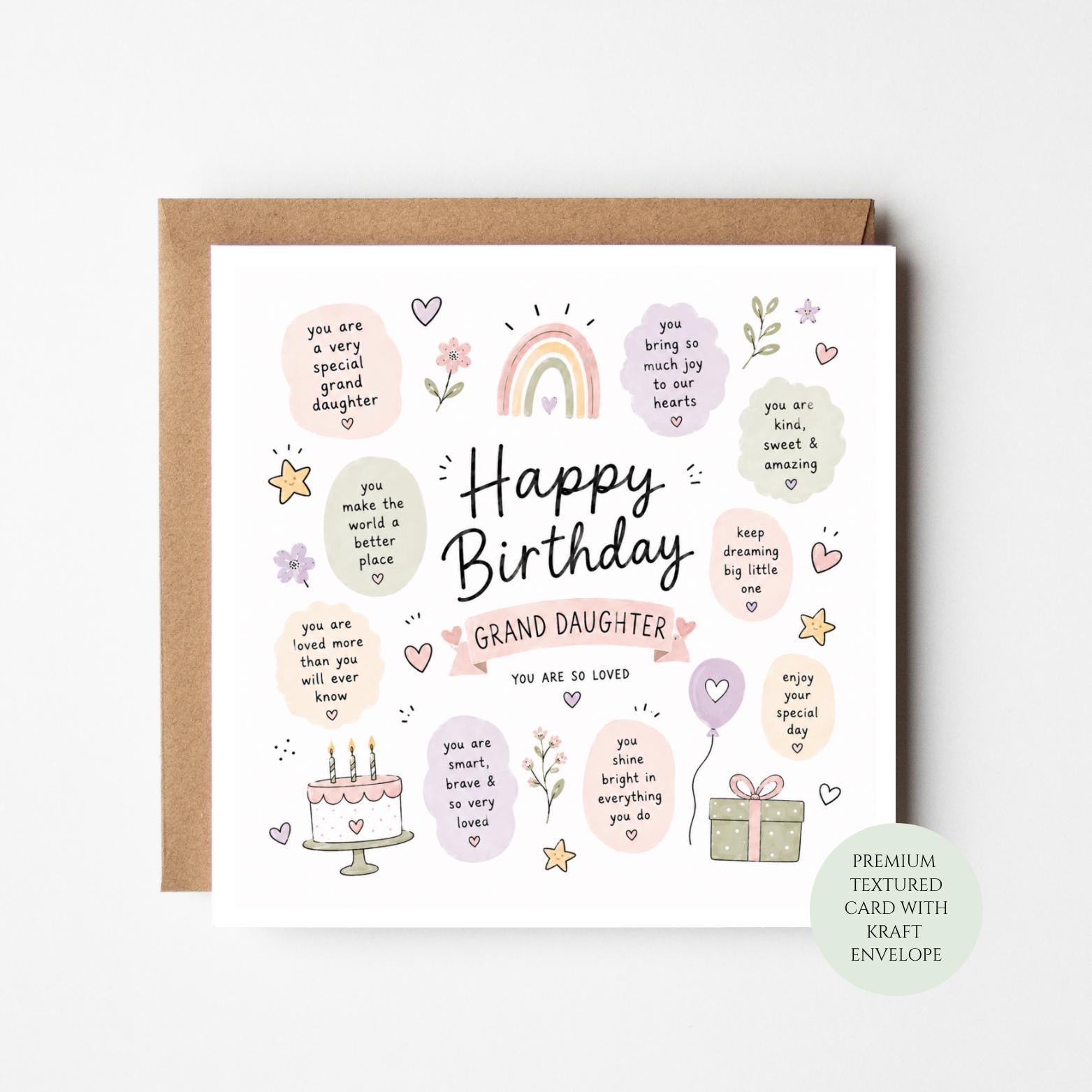 Granddaughter Birthday Card: Rainbow and Love (Blank Inside)