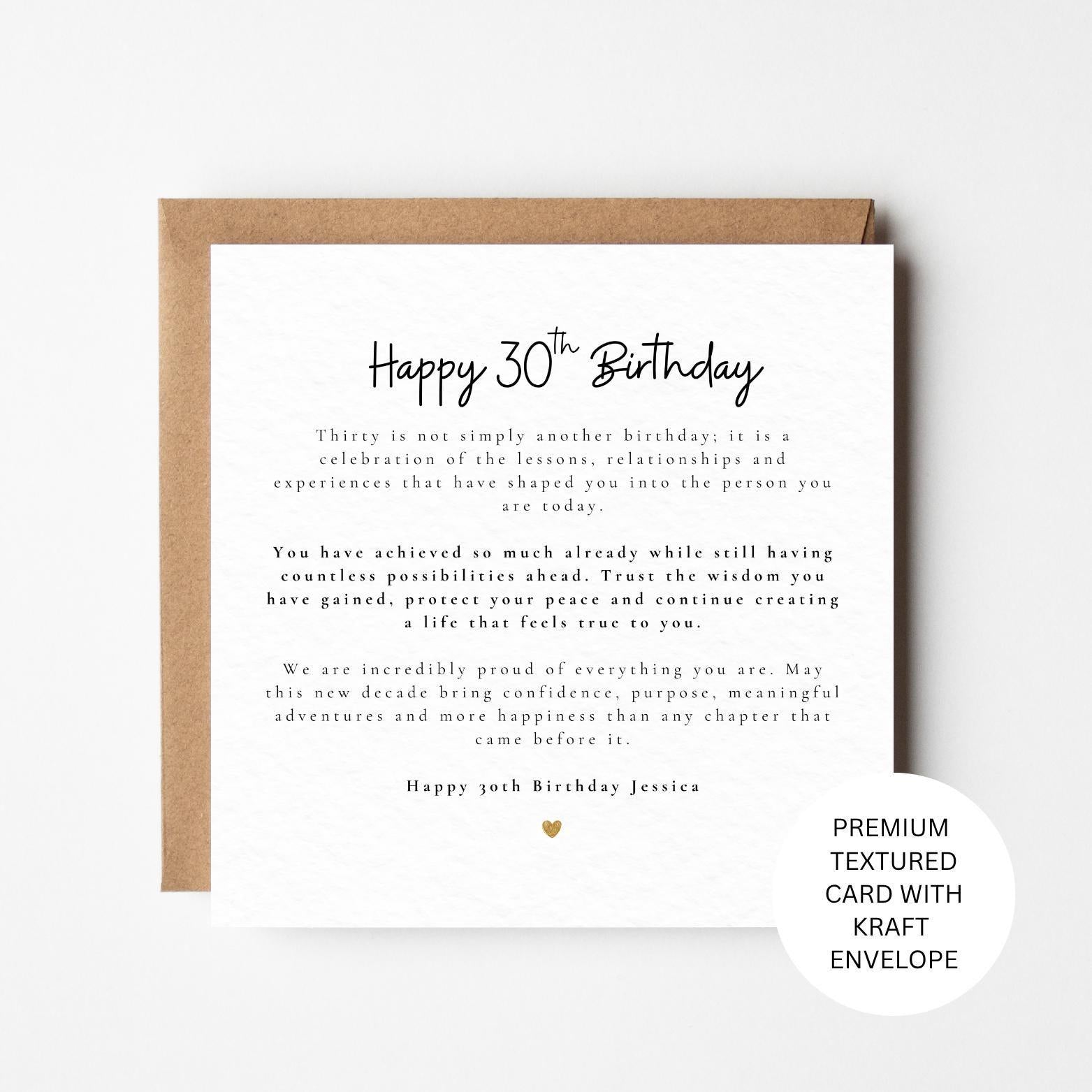 30th Birthday Card, Personalised Milestone Card with Meaningful Message, Sentimental Keepsake