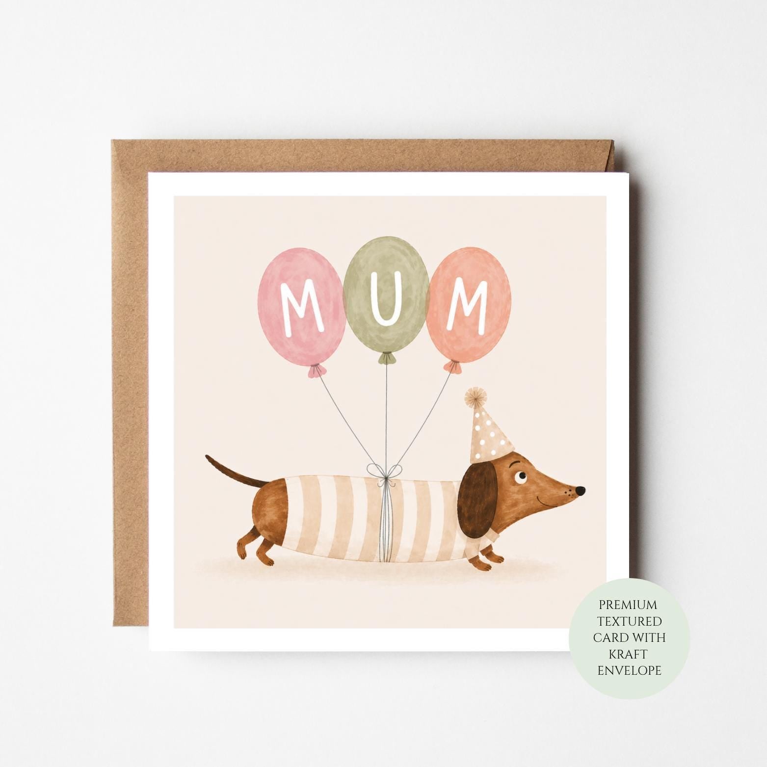 Birthday Card for Mum: Dachshund with Balloons - Dog Lover Design