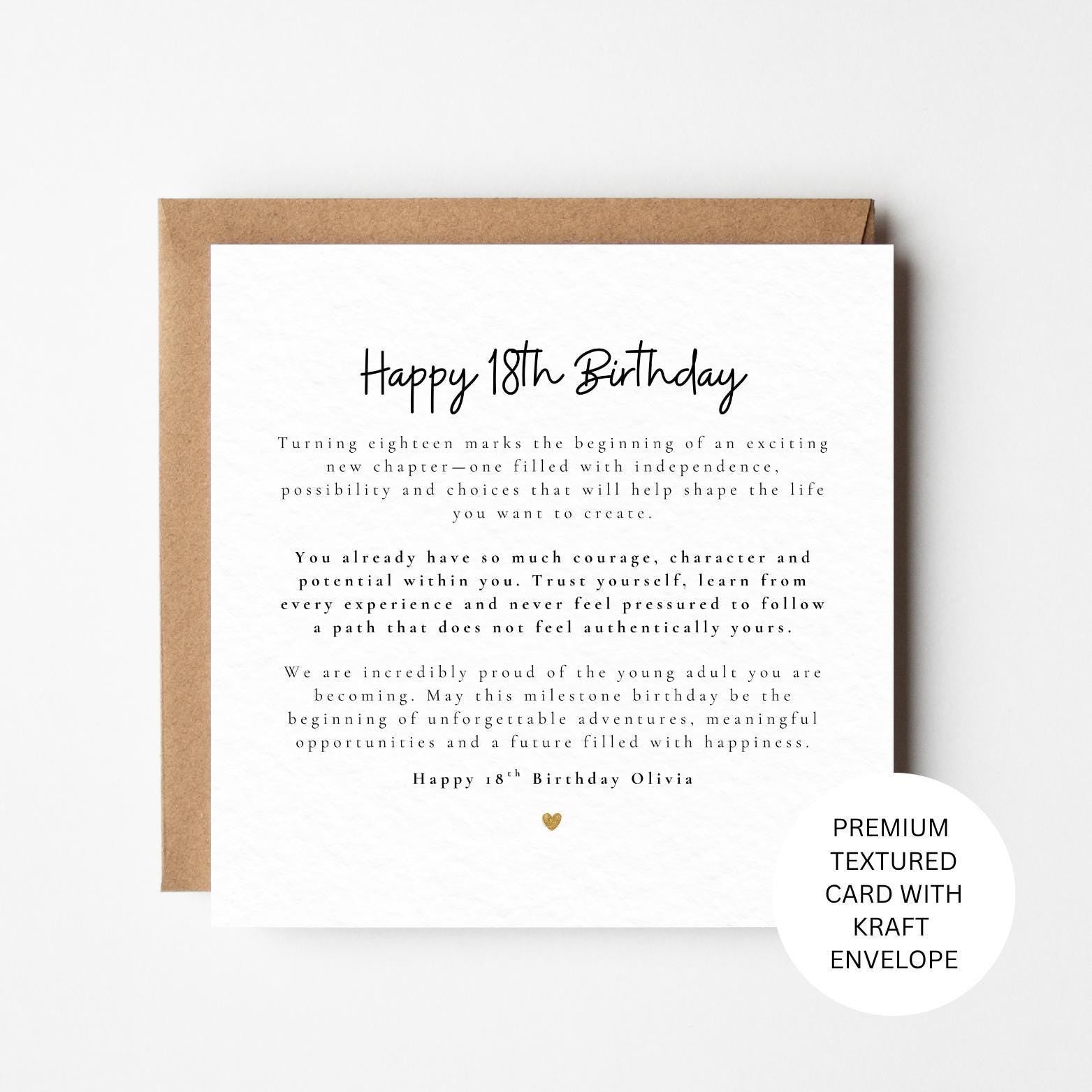 18th Birthday Card, Personalised Milestone Card with Meaningful Message, Sentimental Keepsake