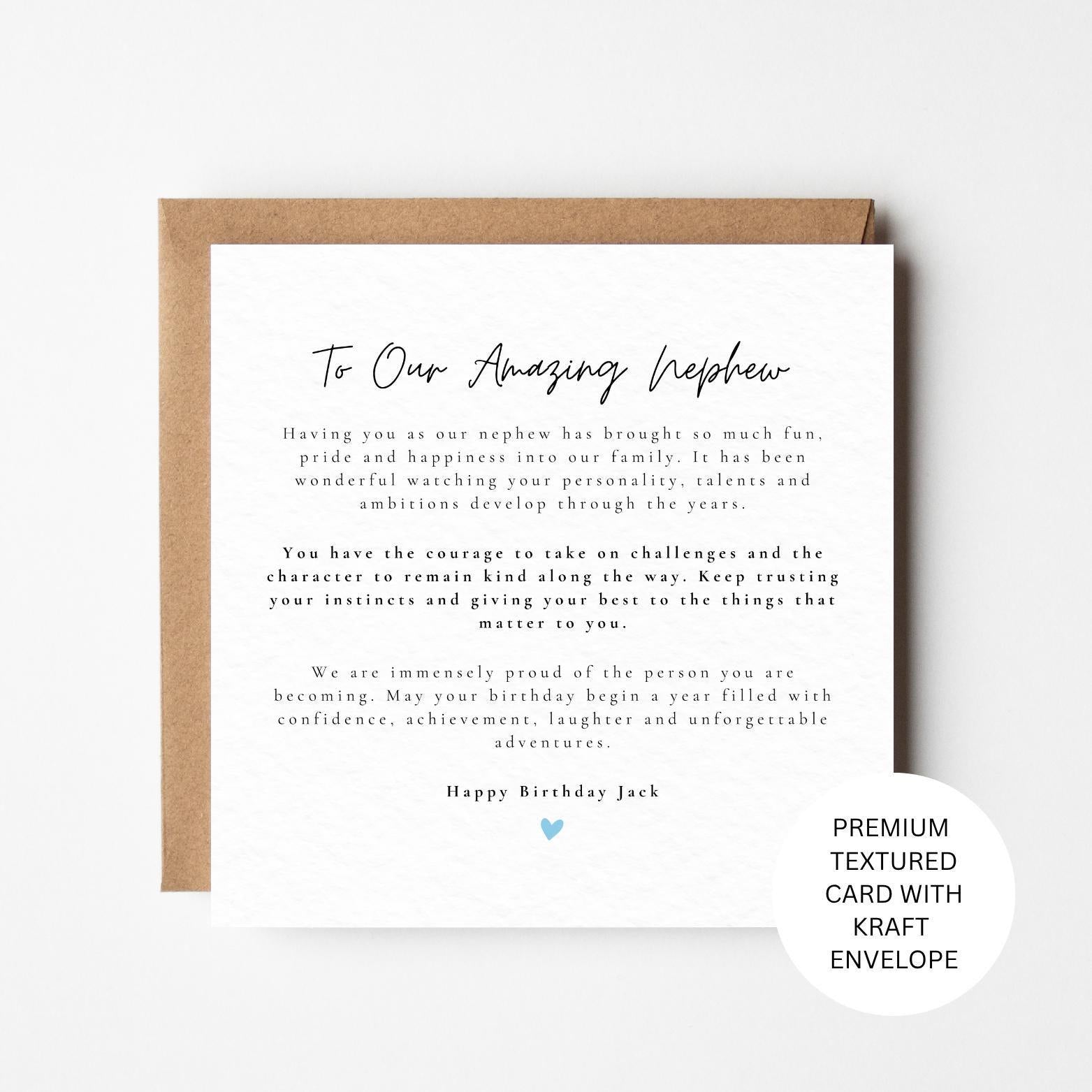 Nephew Birthday Card, Amazing Nephew, Personalised Meaningful Sentimental Keepsake