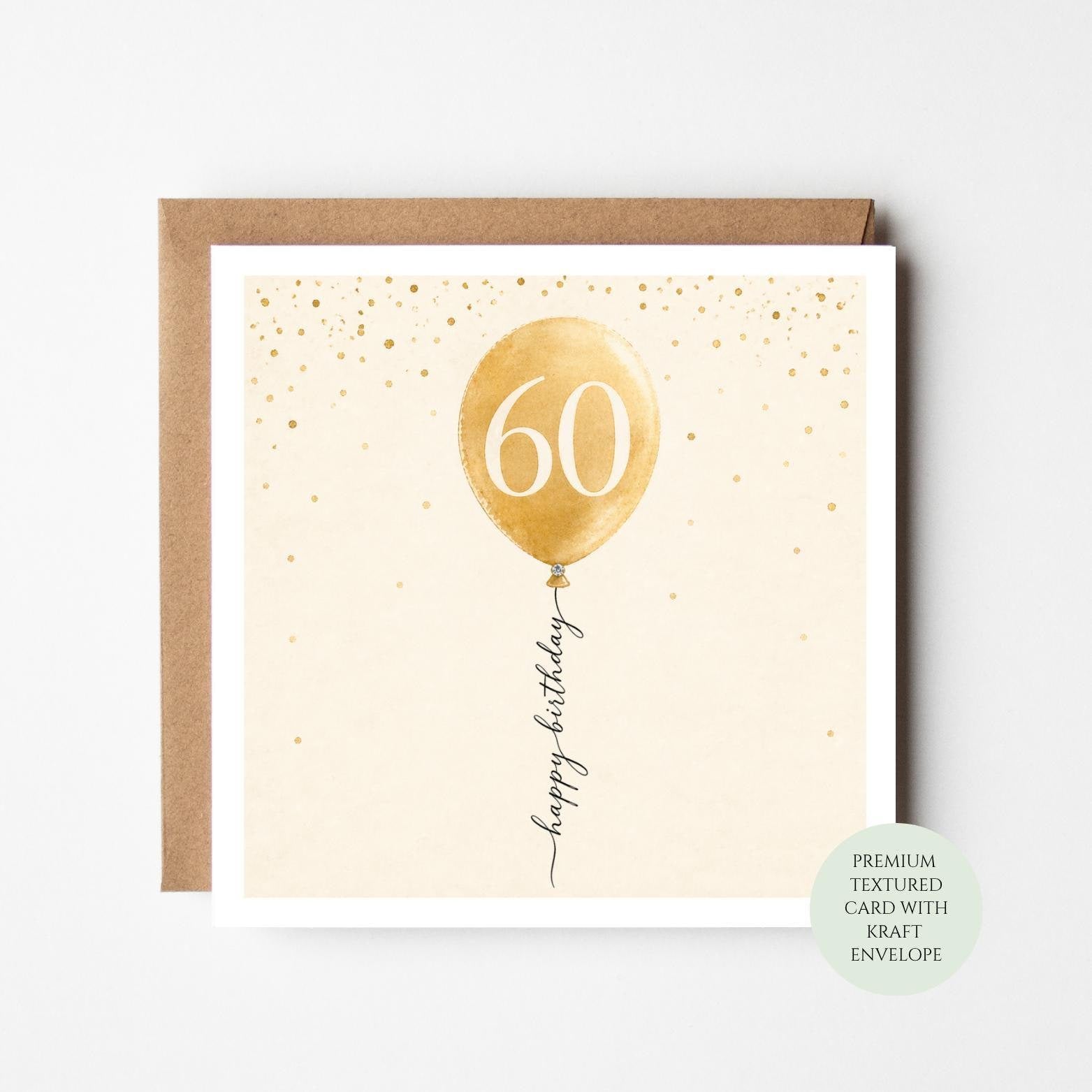 60th Birthday Card: Elegant Gold Balloon Design for Him or Her