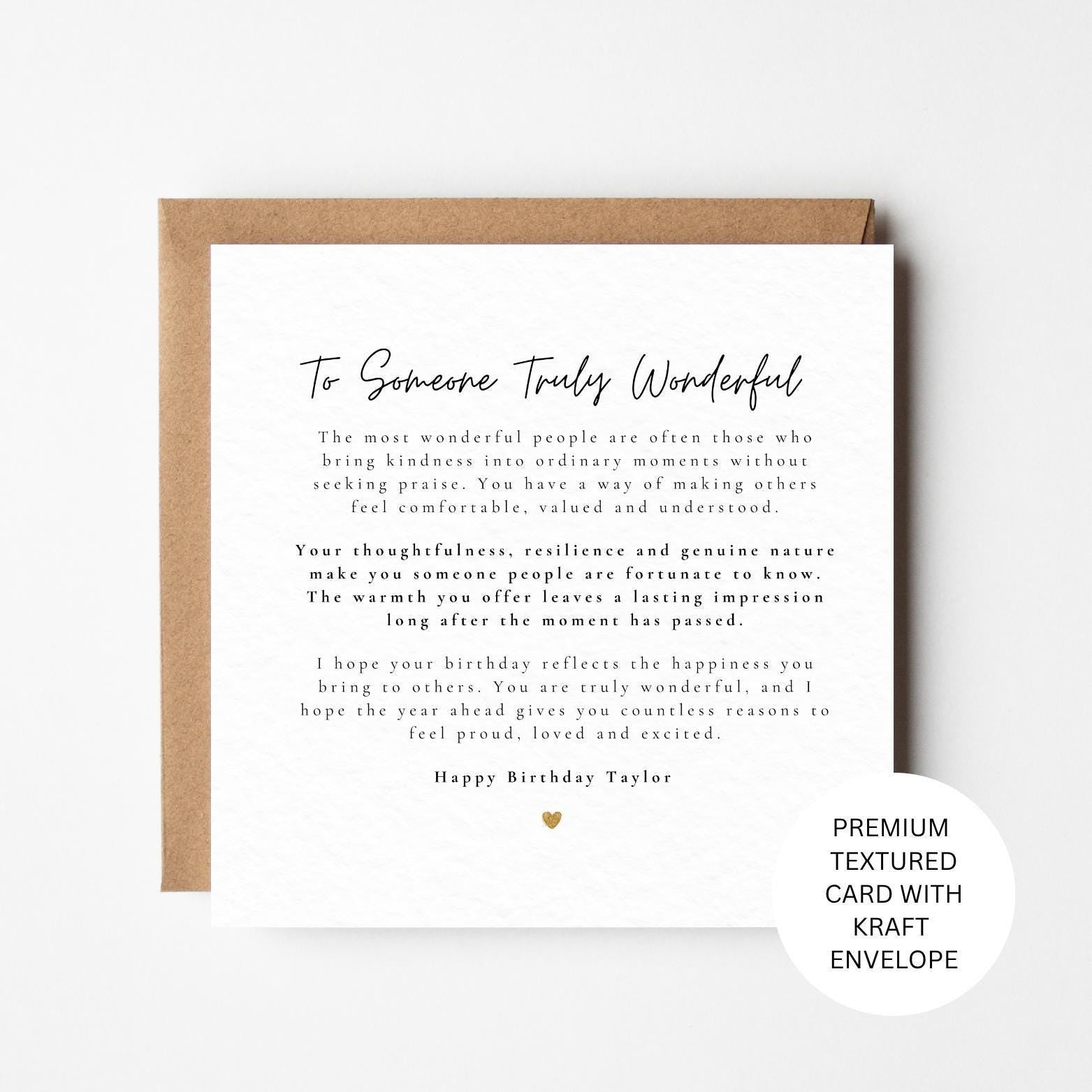 Personalised Birthday Card, Sentimental Keepsake, Textured Card, Kraft Envelope