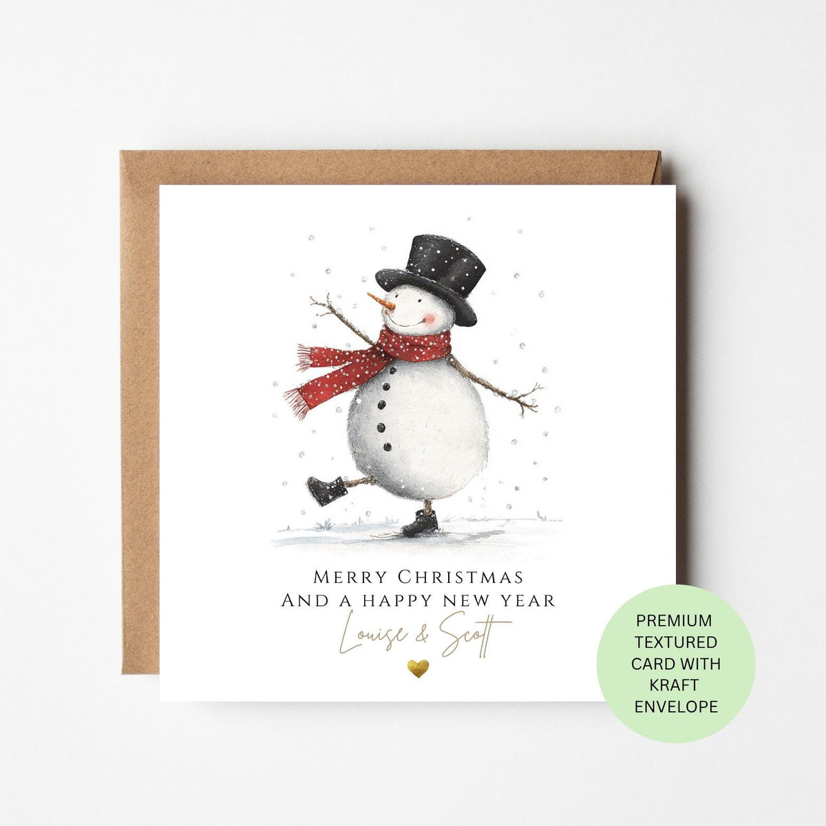 Personalised Classic Snowman in a Top Hat Christmas Card