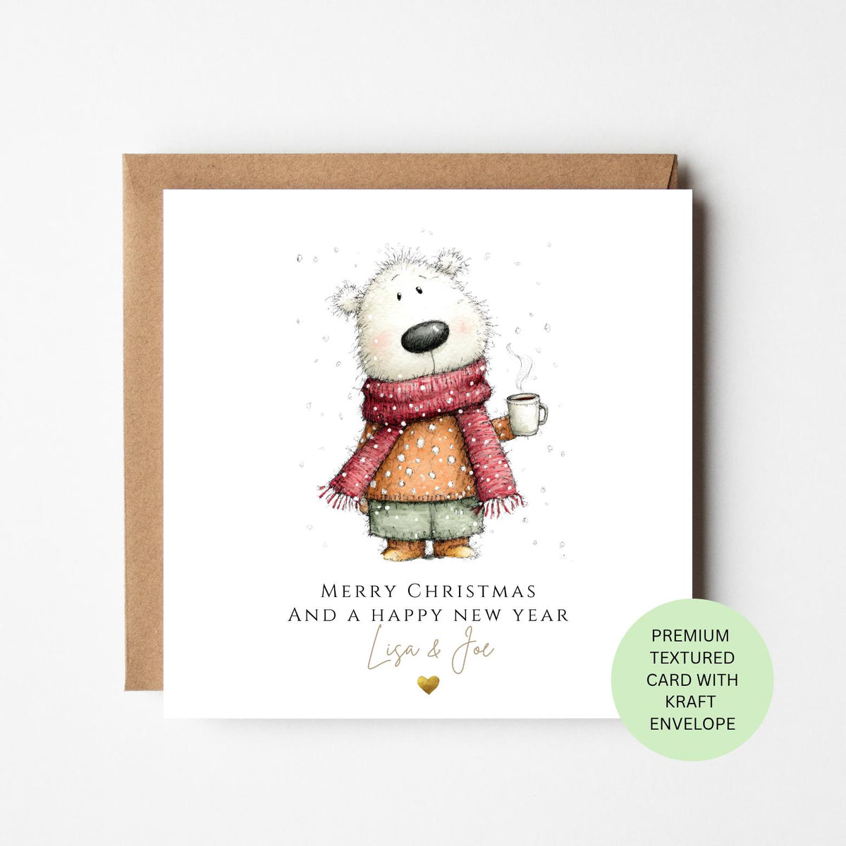 Personalised Polar Bear with a Hot Christmas Drink Card