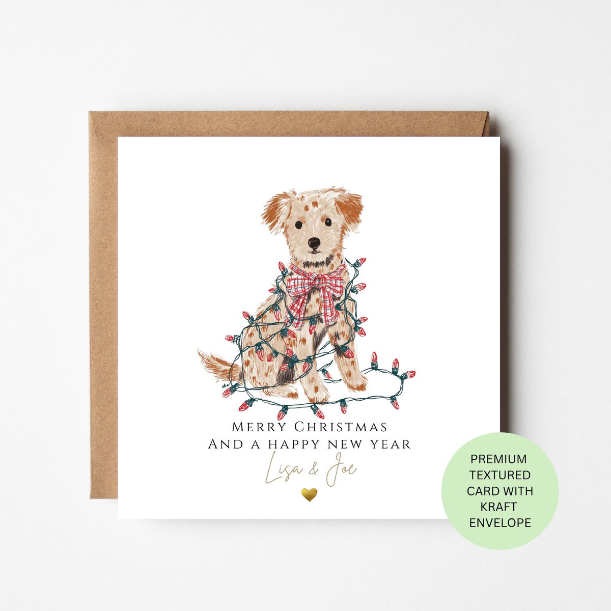 Personalised Terrier Tangled in Christmas Lights Card