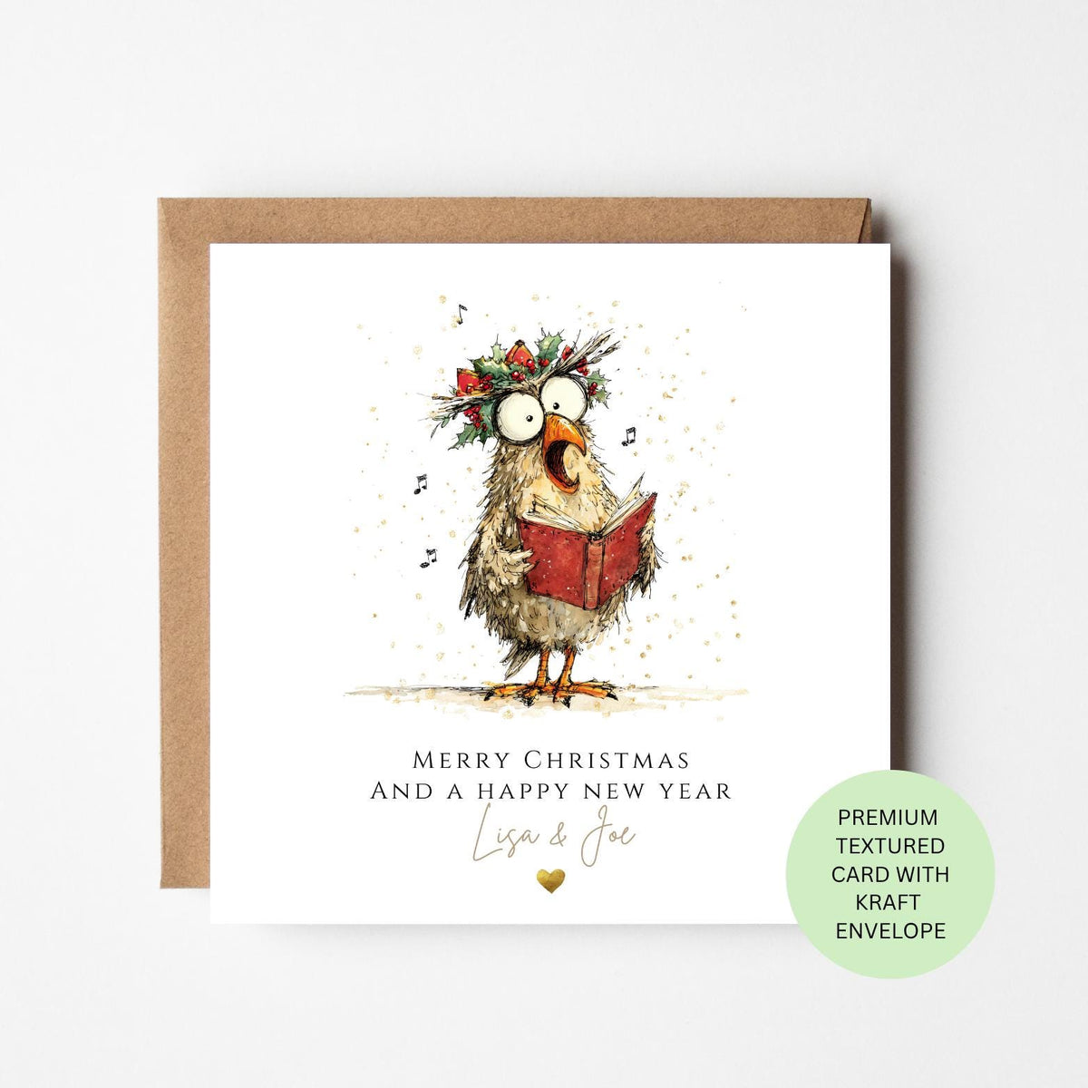 Personalised Chicken Singing Christmas Carols Card