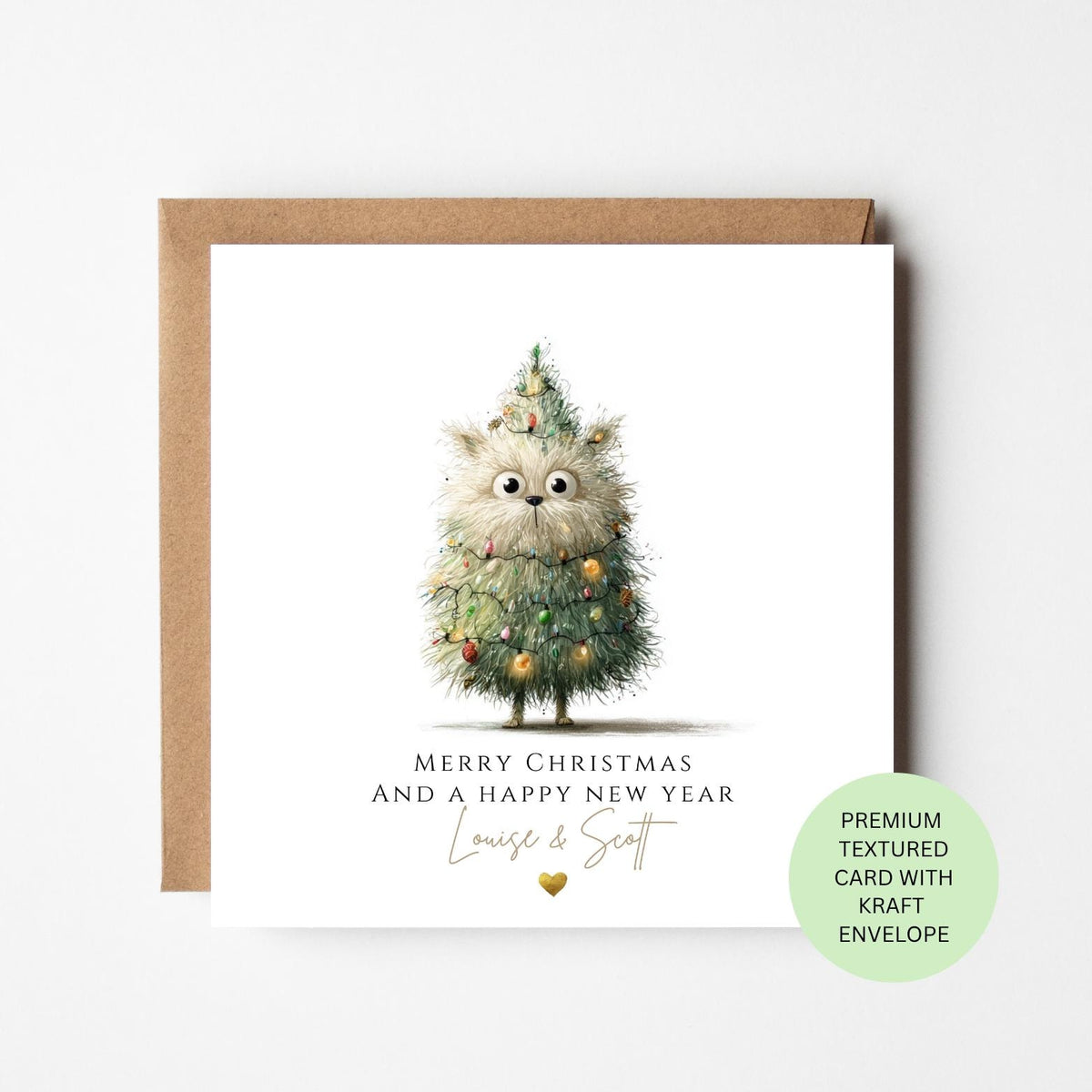 Personalised Fluffy Dog Dressed as a Christmas Tree Card
