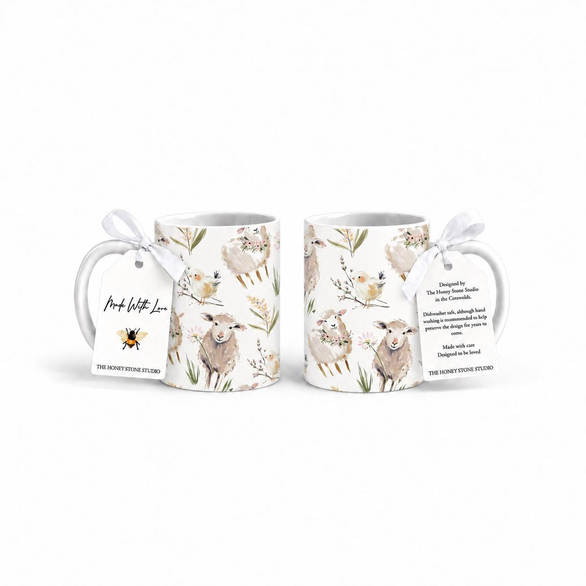 Sheep and Lamb Mug Set of 2, 11oz Ceramic Farm Animal Mugs, Countryside Gift