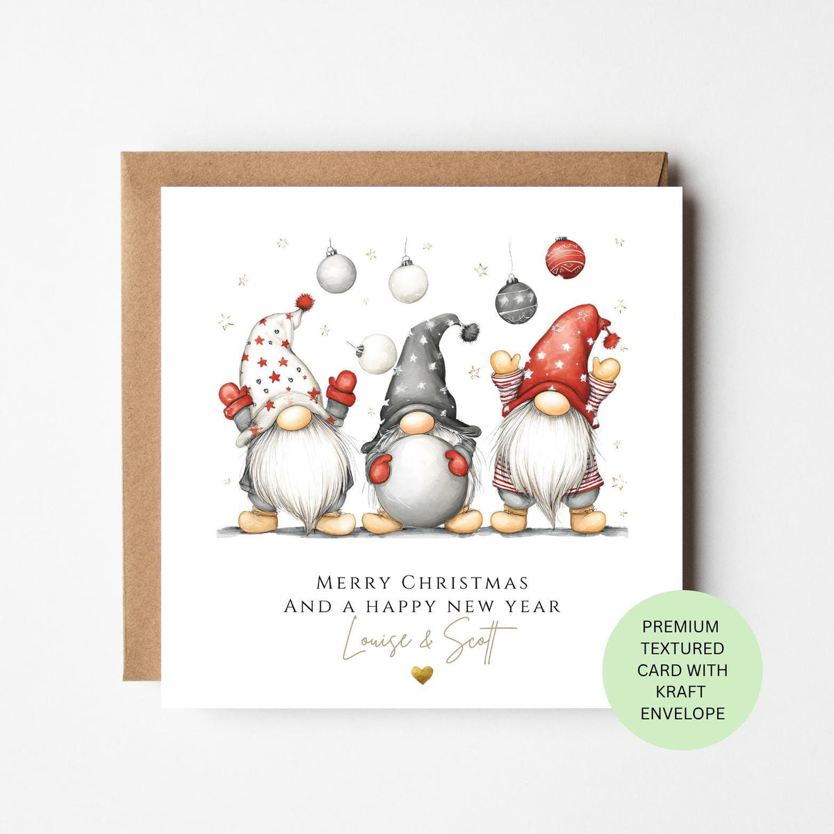 Personalised Three Christmas Gnomes with Candles Card