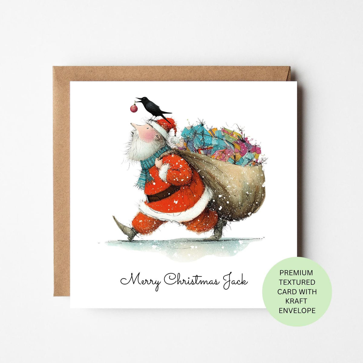 Personalised Santa Carrying a Sack of Presents Christmas Card