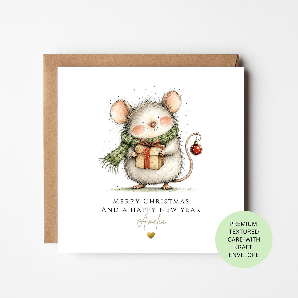 Personalised Mouse with a Christmas Present Card for Children