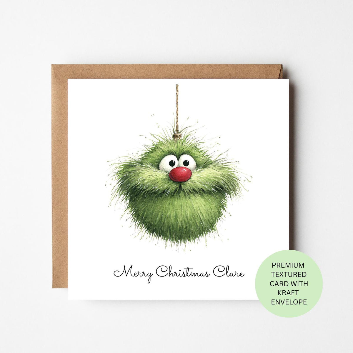 Personalised Green Christmas Bauble Monster Card