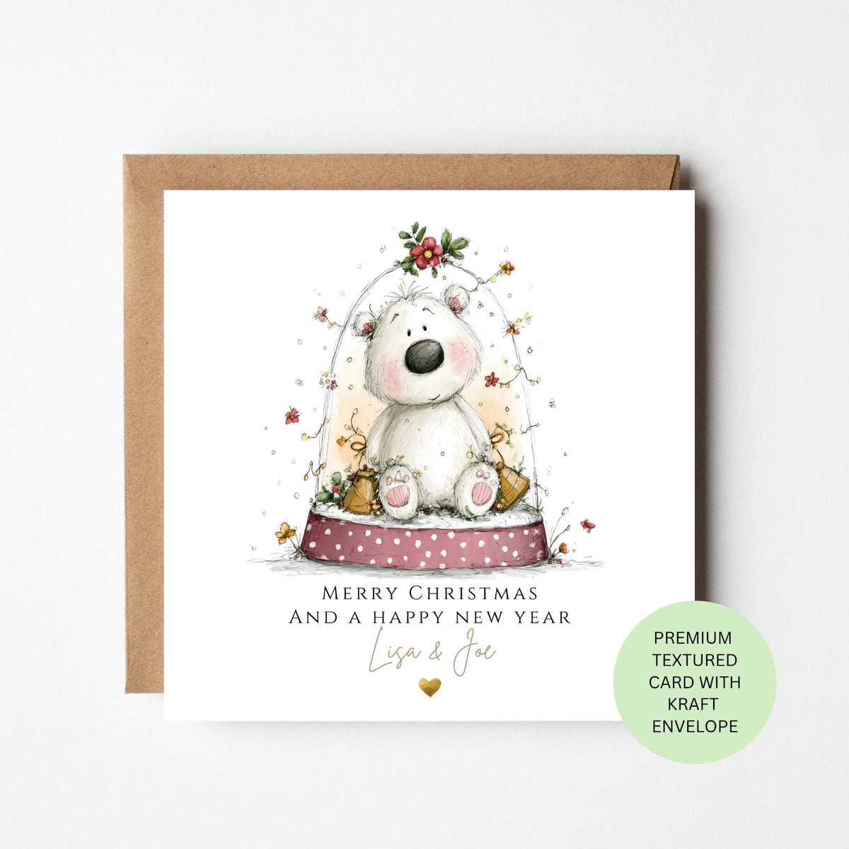 Personalised Polar Bear in a Glass Dome Christmas Card