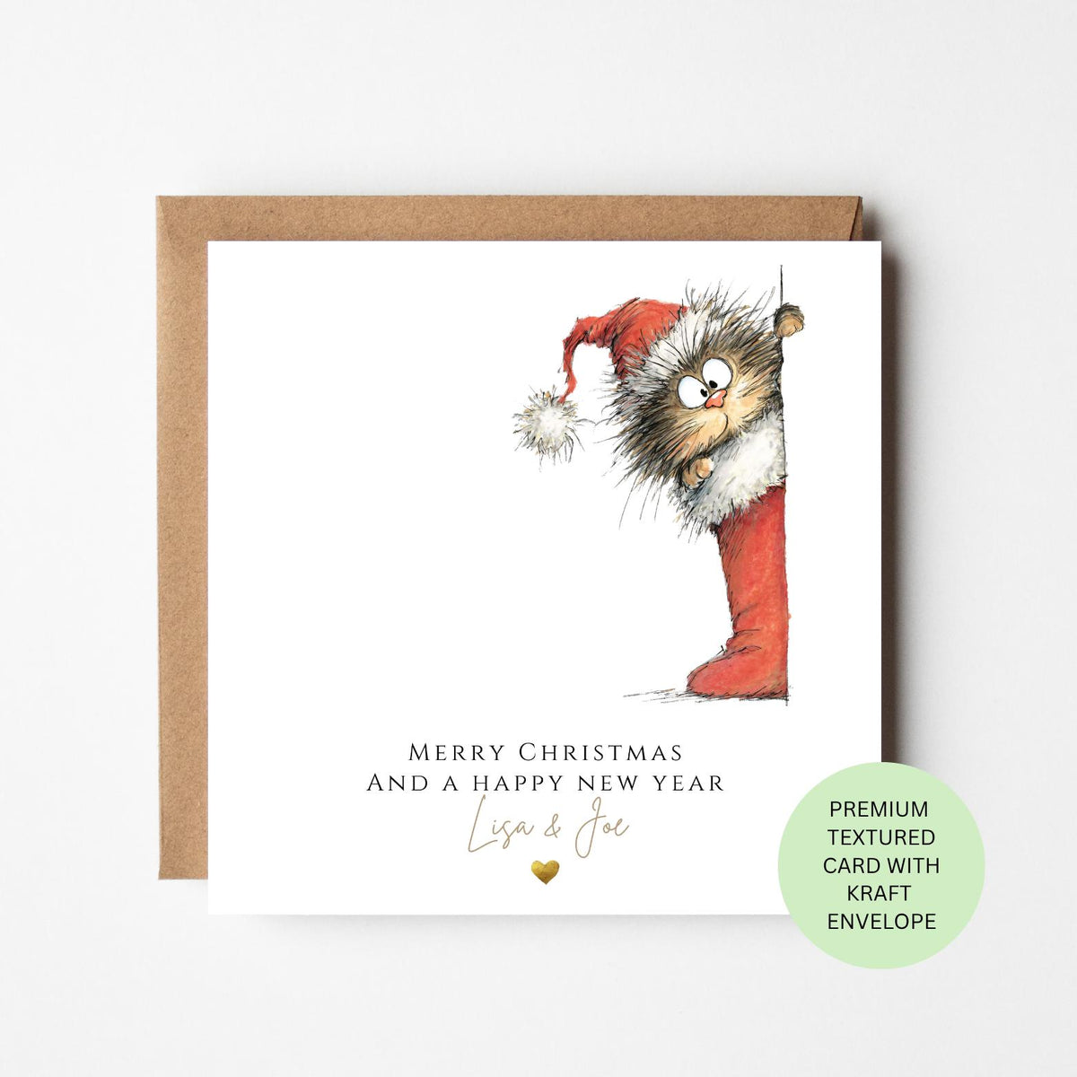 Personalised Black Cat Peeking from a Christmas Stocking Card