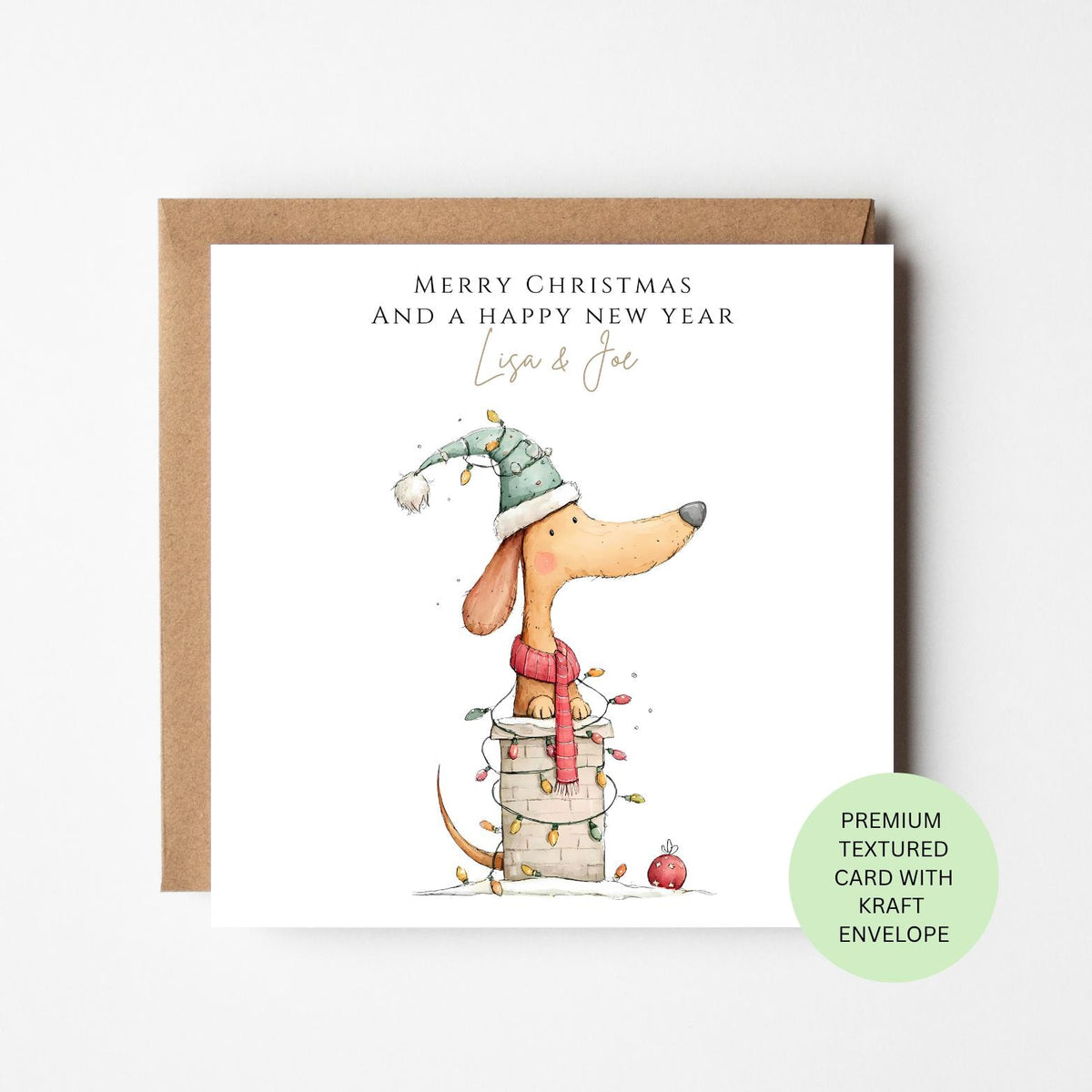 Personalised Dachshund Balancing on Christmas Presents Card