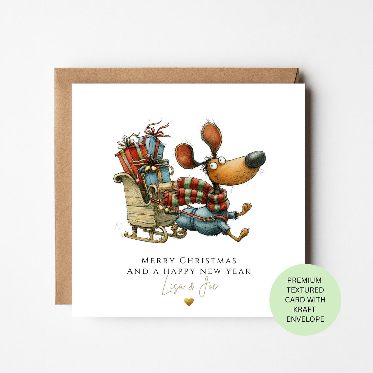Personalised Dog Pulling an Overloaded Christmas Sleigh Card