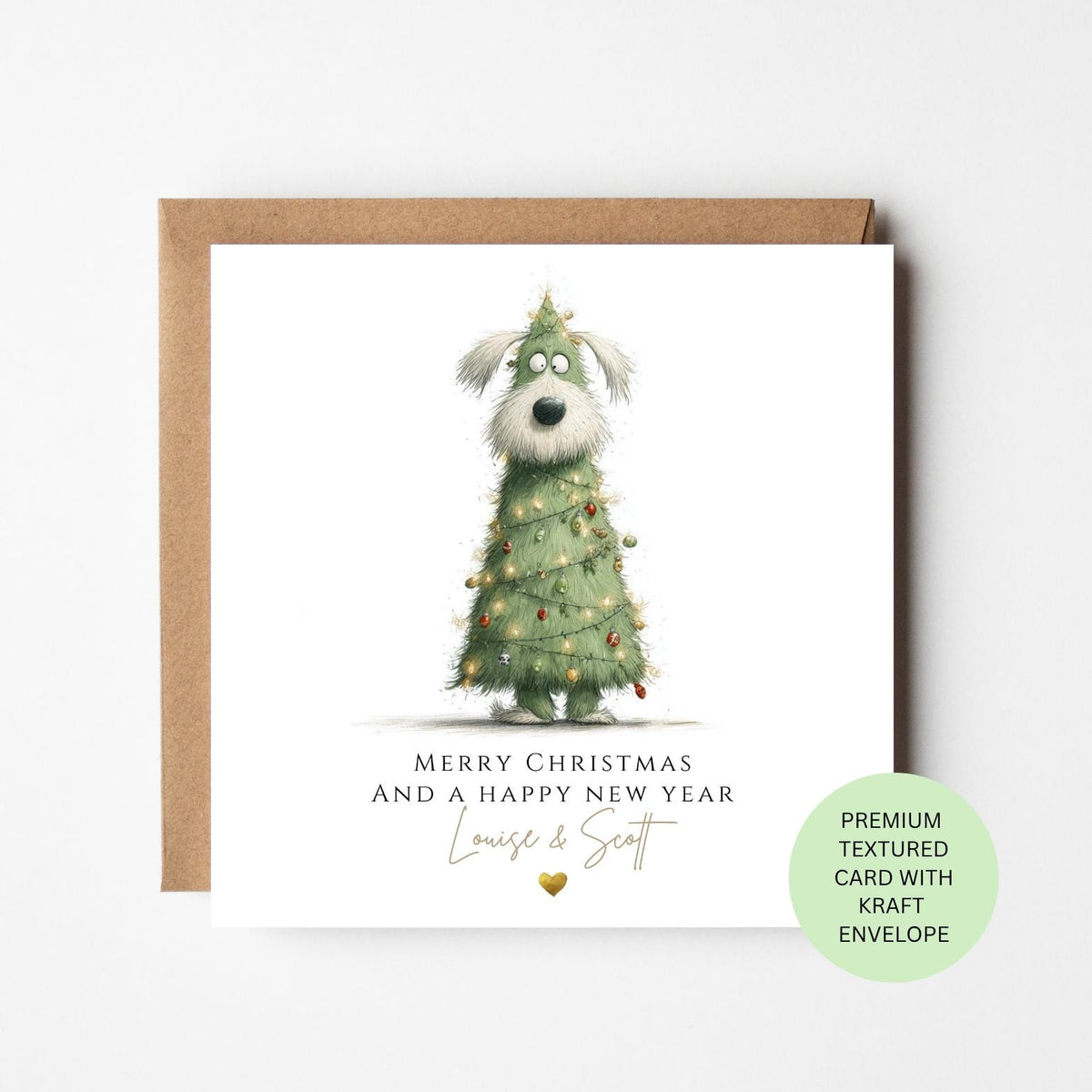 Personalised Shaggy Dog Dressed as a Christmas Tree Card