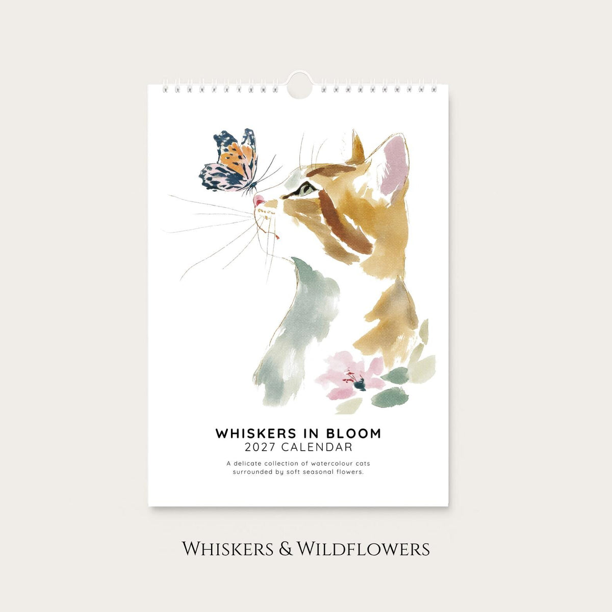 2027 Floral Cat Wall Calendar: A4 Botanical Watercolour Art, Gift for Cat Lovers