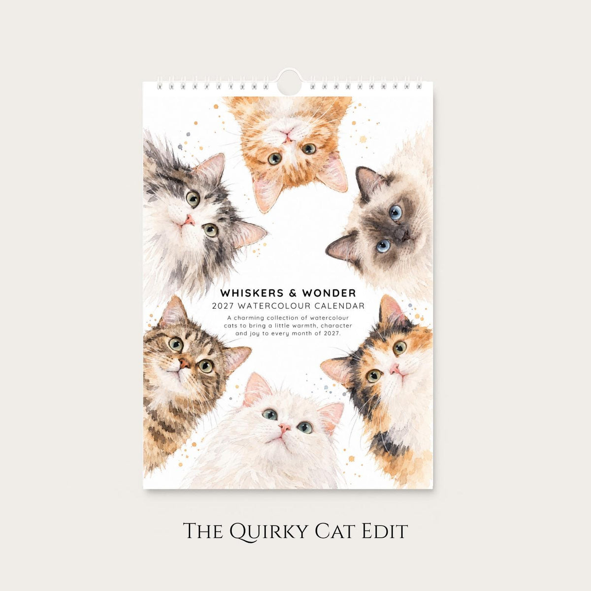 2027 Funny Cat Wall Calendar: A4 Quirky Watercolour Art, Gift for Cat Lovers