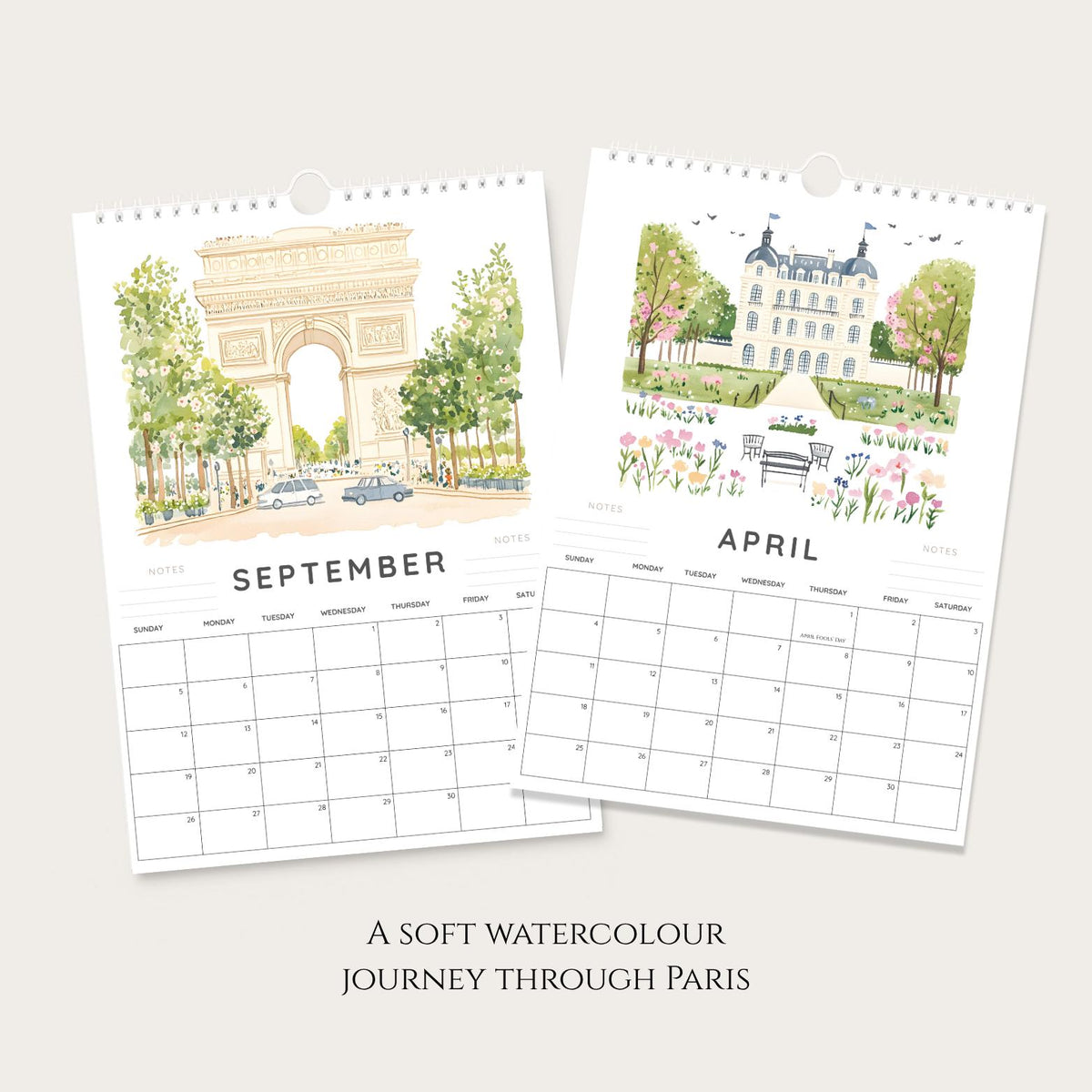 2027 Paris Wall Calendar: A4 Watercolour France Art, Gift for Paris Lovers