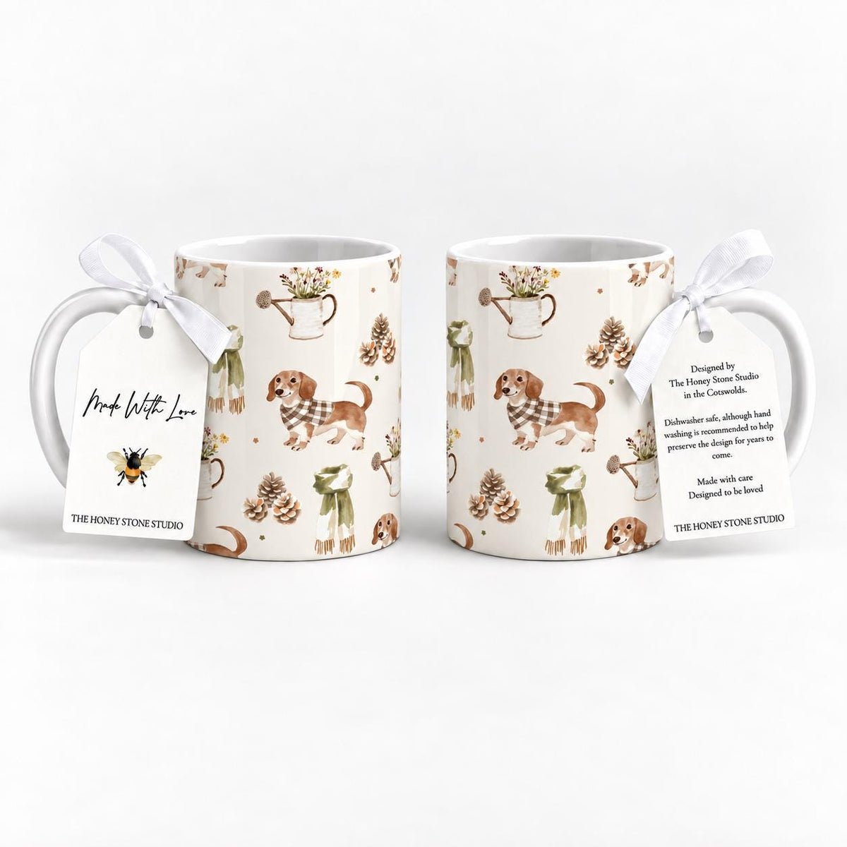 Dachshund Mug Set of 2, 11oz Ceramic Sausage Dog Mugs, Country Dog Lover Gift