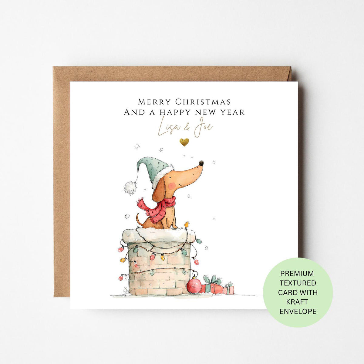 Personalised Dachshund Sitting on a Chimney Christmas Card