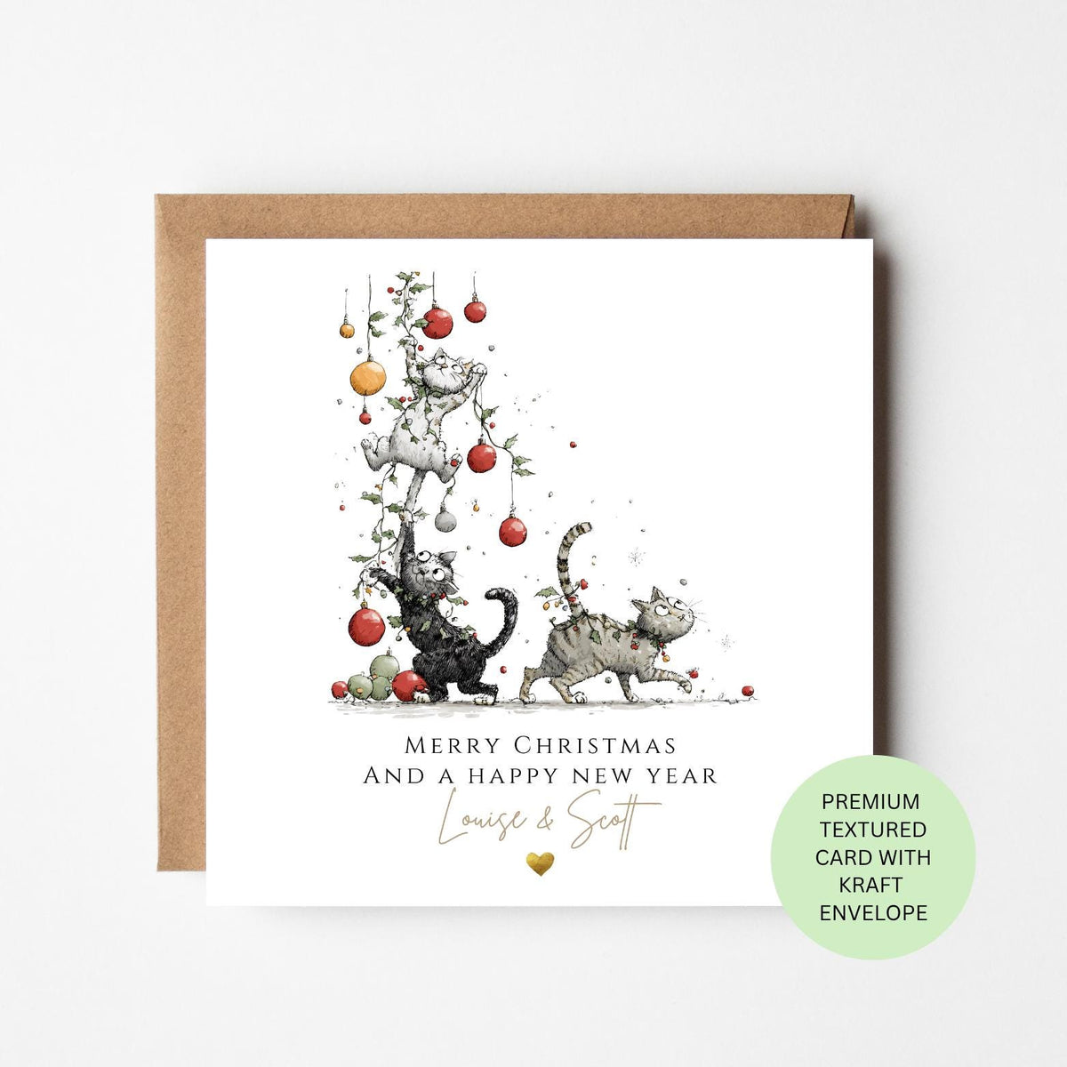 Personalised Cats Climbing a Christmas Tree Card