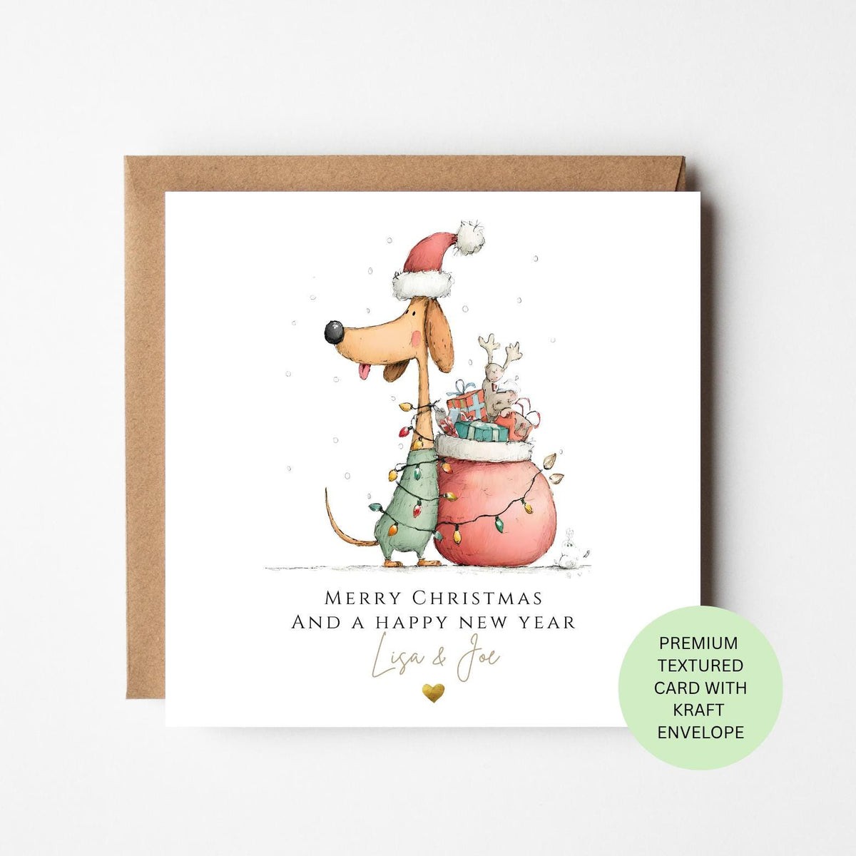 Personalised Sausage Dog with a Sack of Christmas Presents Card