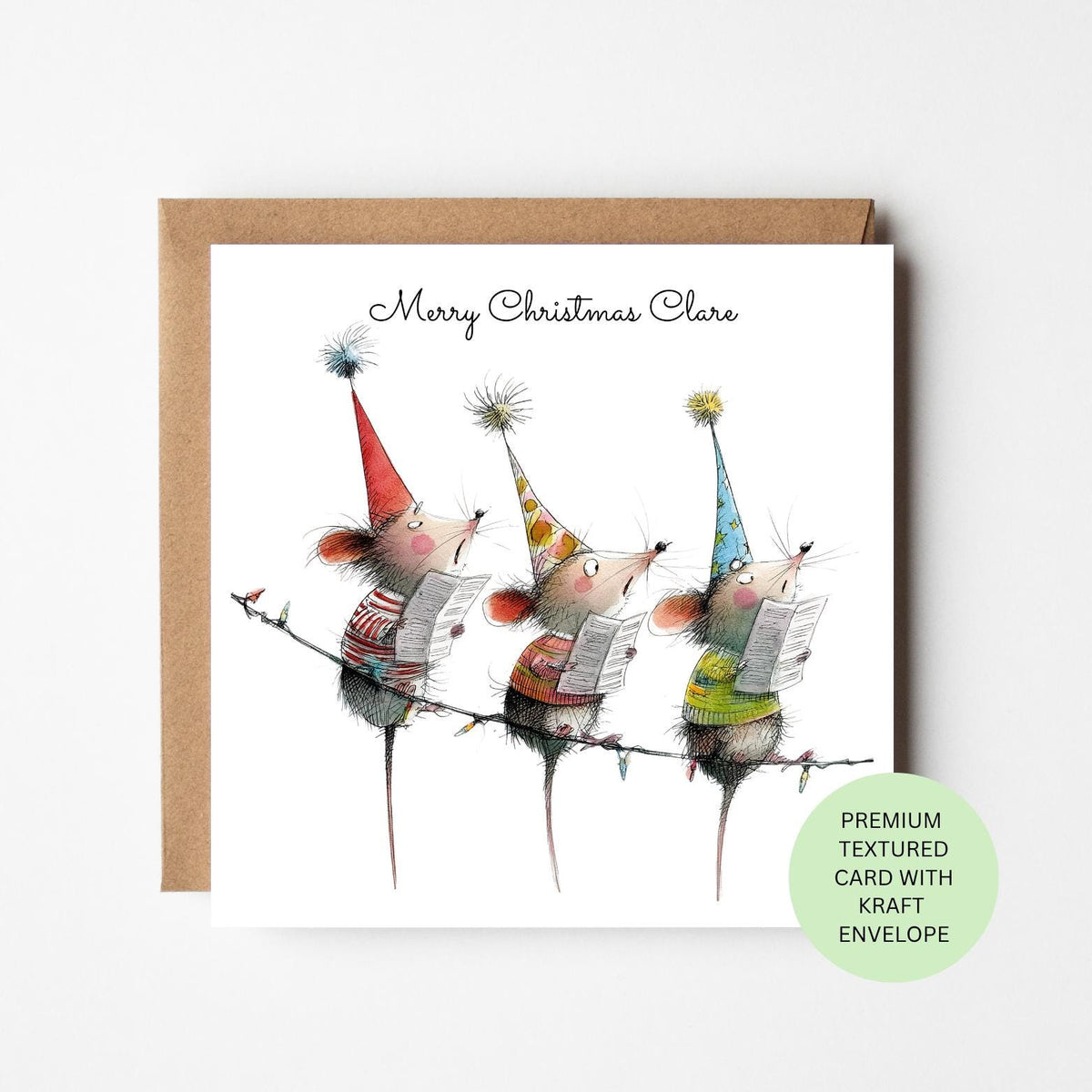 Personalised Mouse Carol Singers Christmas Card