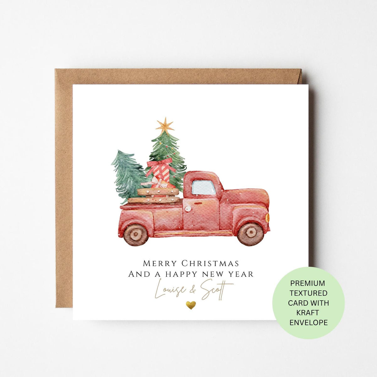Personalised Red Christmas Truck with Presents Card