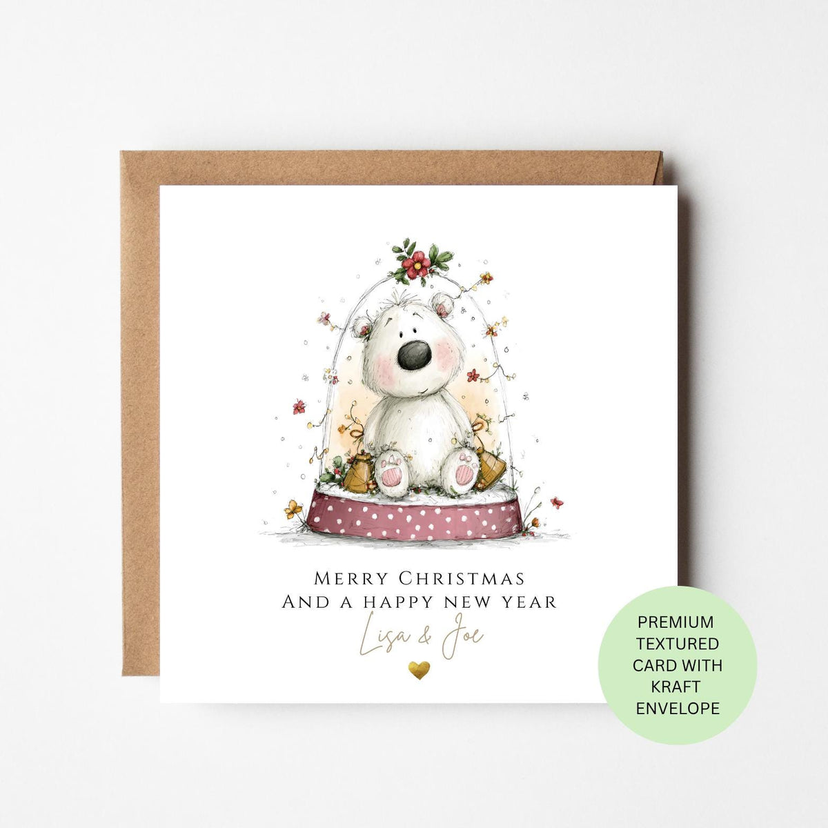 Personalised Polar Bear in a Christmas Snow Globe Card