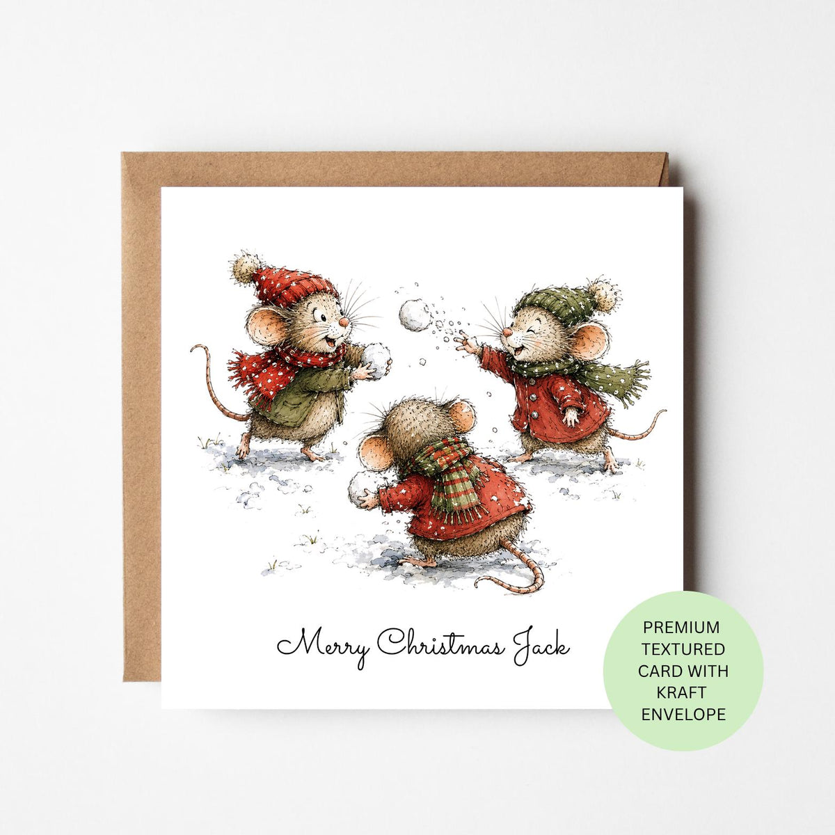 Personalised Mice Having a Christmas Snowball Fight Card