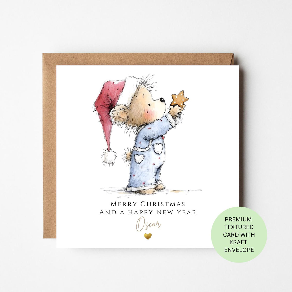 Personalised Christmas Bear with a Gingerbread Star Card for Children