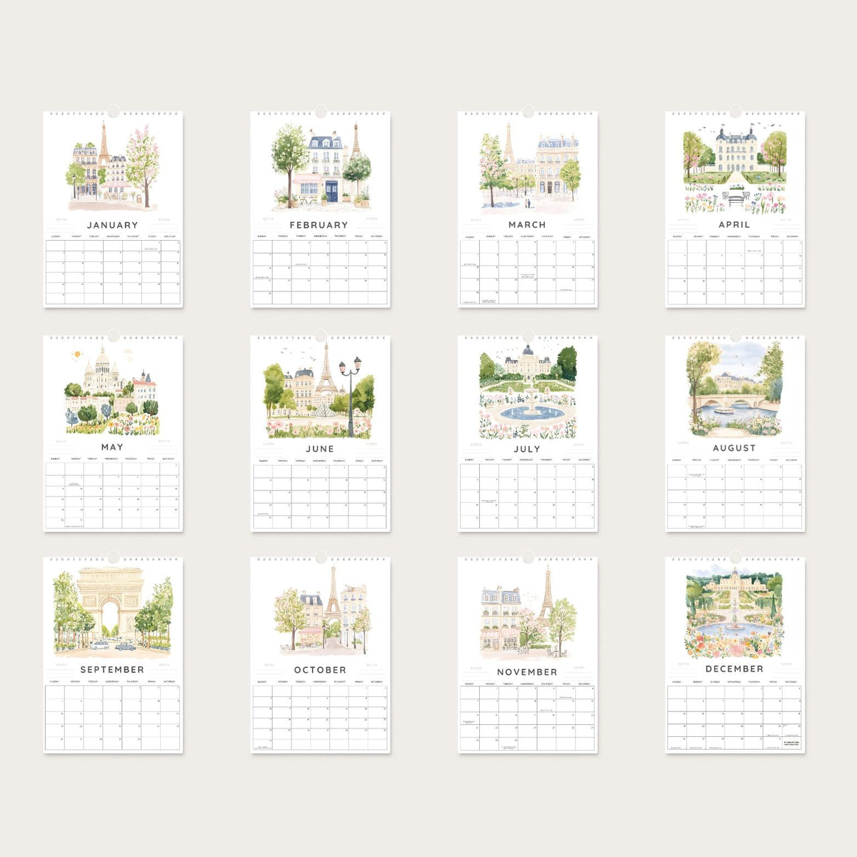 2027 Paris Wall Calendar: A4 Watercolour France Art, Gift for Paris Lovers