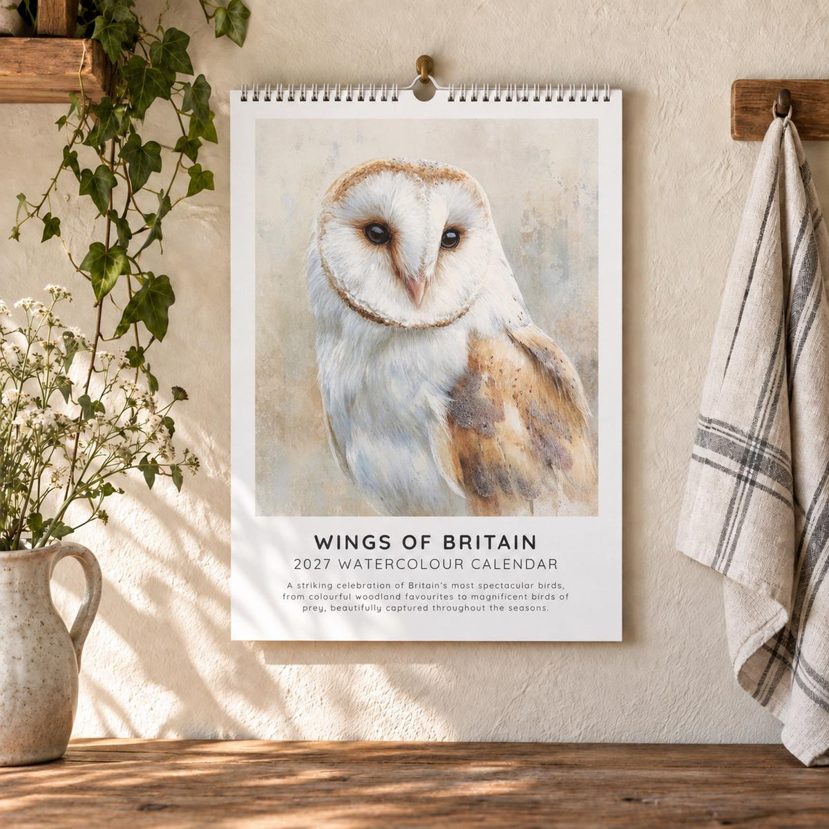 2027 A4 British Birds Wall Calendar, Watercolour Wildlife Art