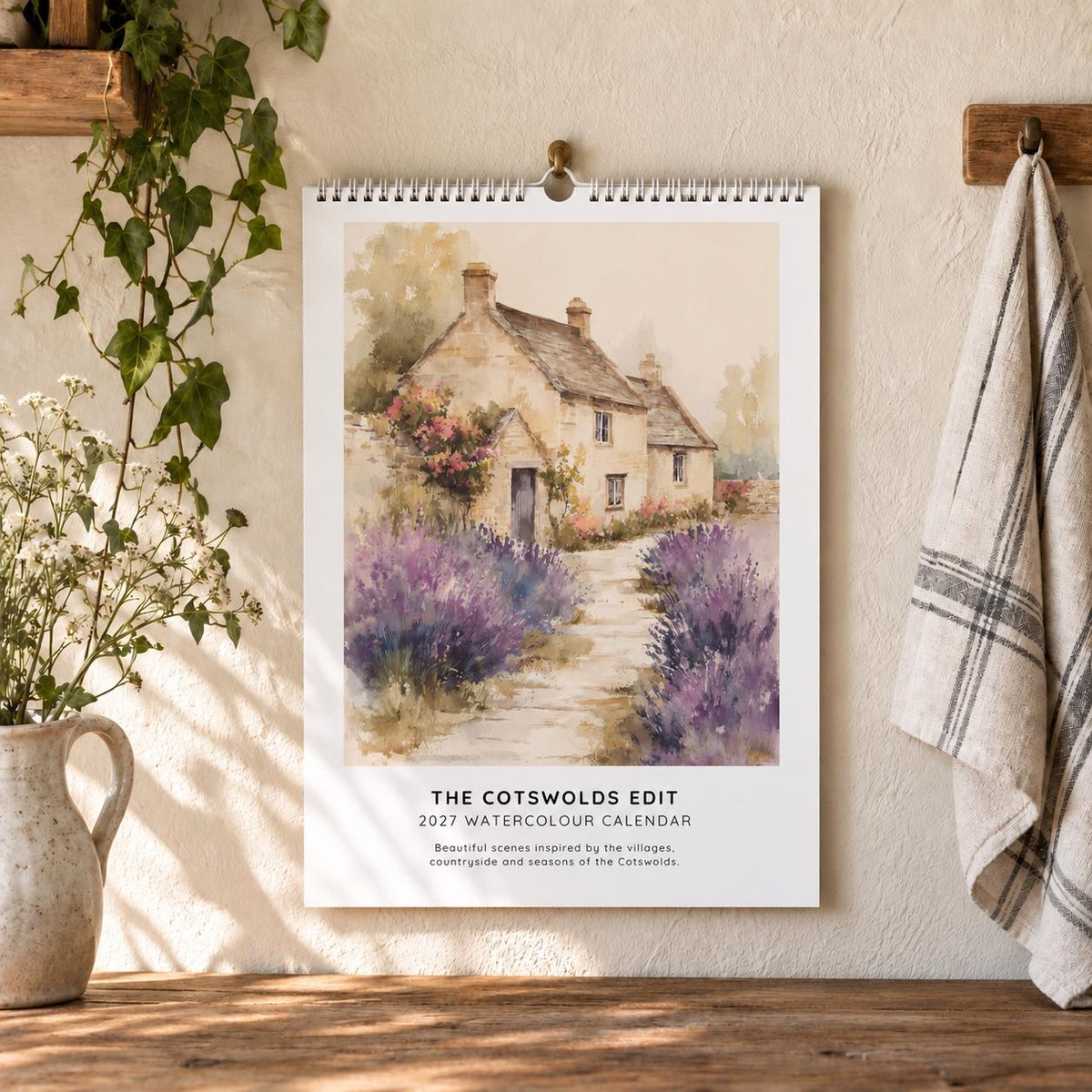 Cotswolds 2027 Watercolour Wall Calendar, A4 with UK Holidays