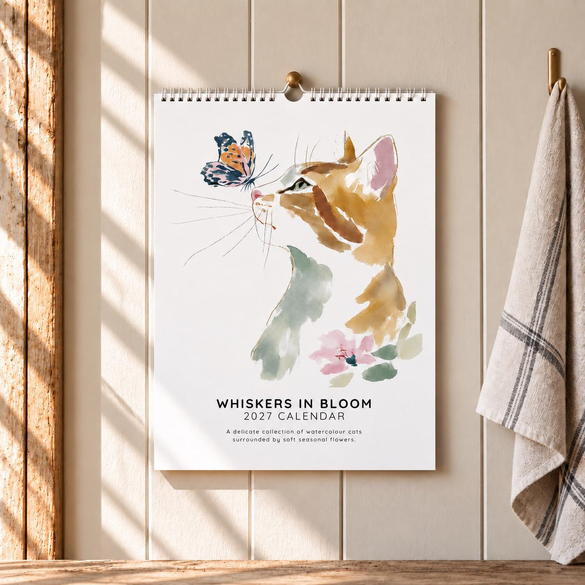 2027 Floral Cat Wall Calendar: A4 Botanical Watercolour Art, Gift for Cat Lovers