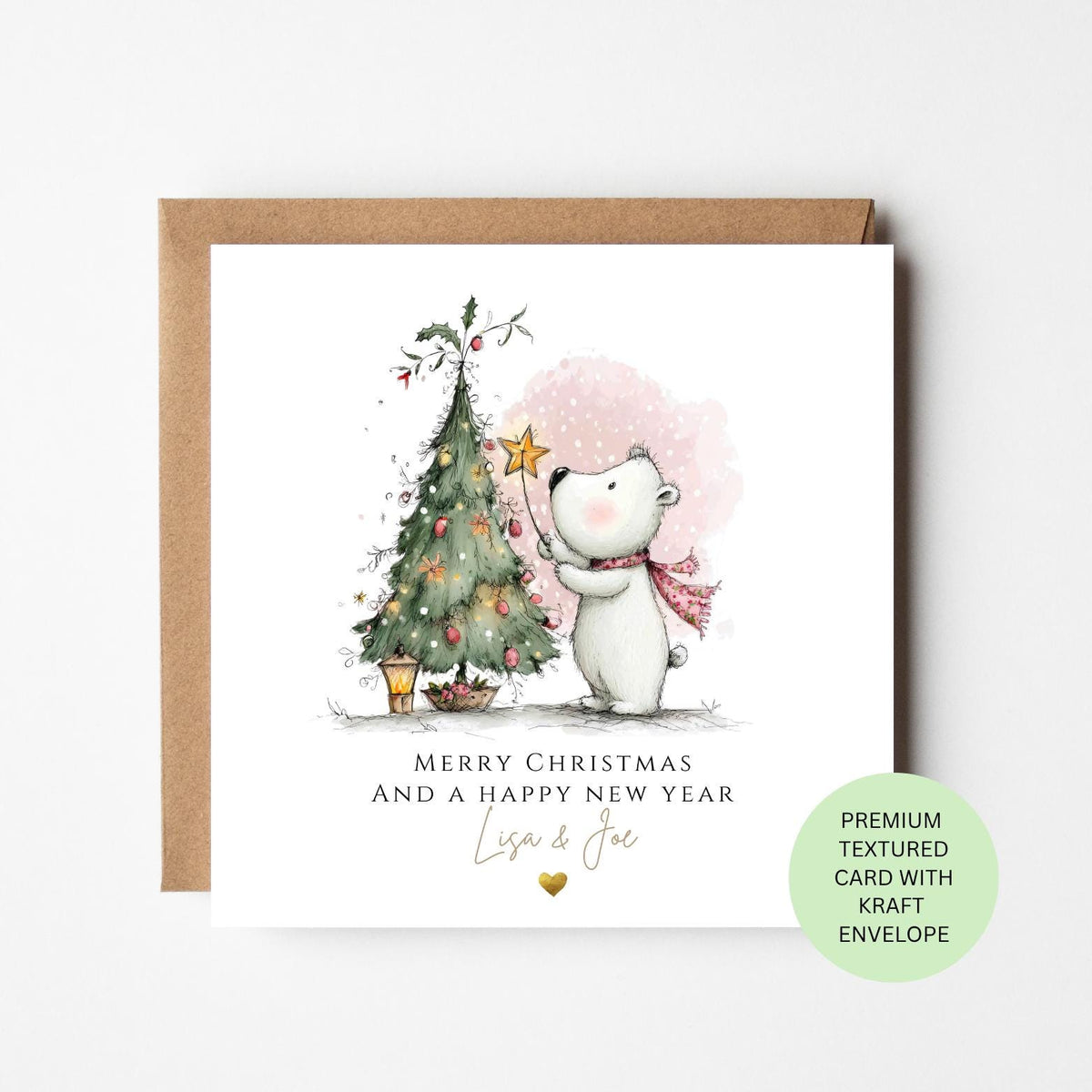Personalised Polar Bear Decorating a Christmas Tree Card