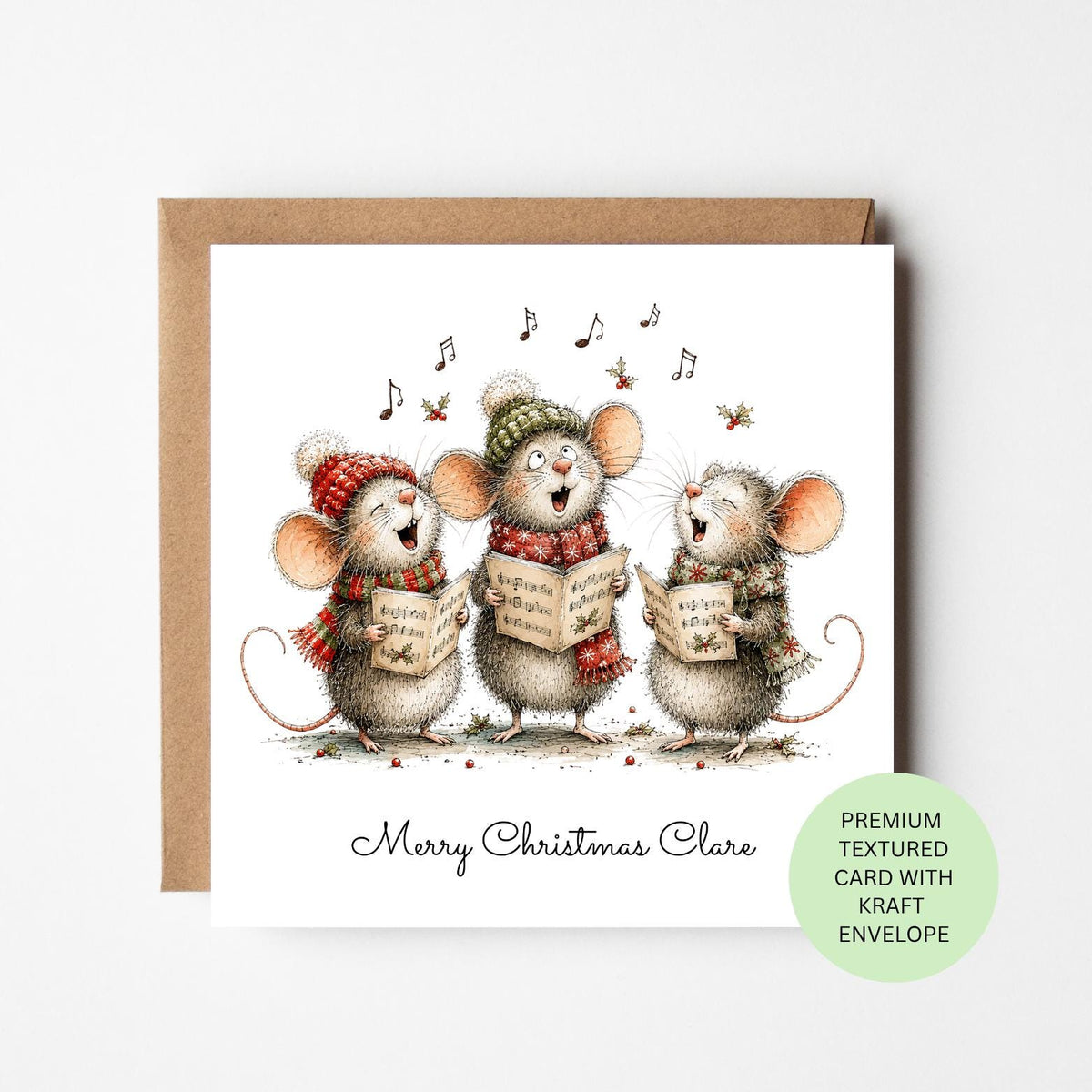 Personalised Three Mice Singing Christmas Carols Card