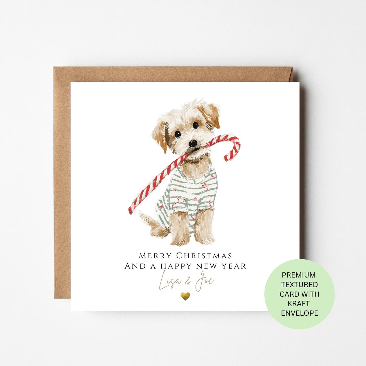 Personalised Terrier in a Christmas Jumper with Candy Cane Card