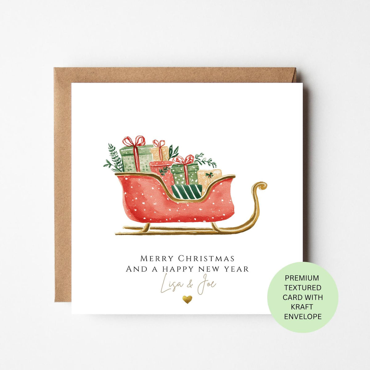Personalised Red Christmas Sleigh Full of Presents Card